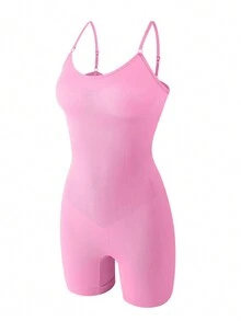 1pc Plus Size Full Body Shapewear Bodysuit For Women Tummy Control Body Shaper Thigh Slimmer Shorts Seamless Sculpting Underwear Open Crotch Bodysuit - Pink - View 6