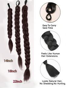 1件/2件装长款编织马尾辫合成假发接发，女士马尾辫配发带，采用合成纤维制成，多种长度可选，适合圣诞节、日常佩戴、派对等场合。 - 棕色 - 查看 5