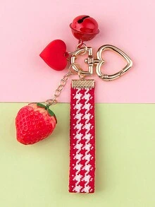 Llavero de fresa simulada con forma de corazón rojo con cinta para llavero, joyería para mujer niña. Lindo soporte para llaves de coche y mejor amigo. - listón rojo - Ver 9