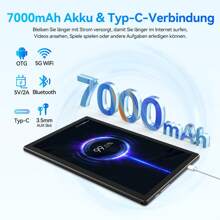 Tablet 10 pulgadas 2 en 1 Tablet con teclado, 5G WiFi Android Tablet, 16(8+8) GB RAM+128GB ROM (1TB TF),7000mAh,Octa-core 2.0GHz,1080P FHD Video,13MP Camera,Bluetooth/Typ-c/GMS (Negro) - Negro - Ver 5