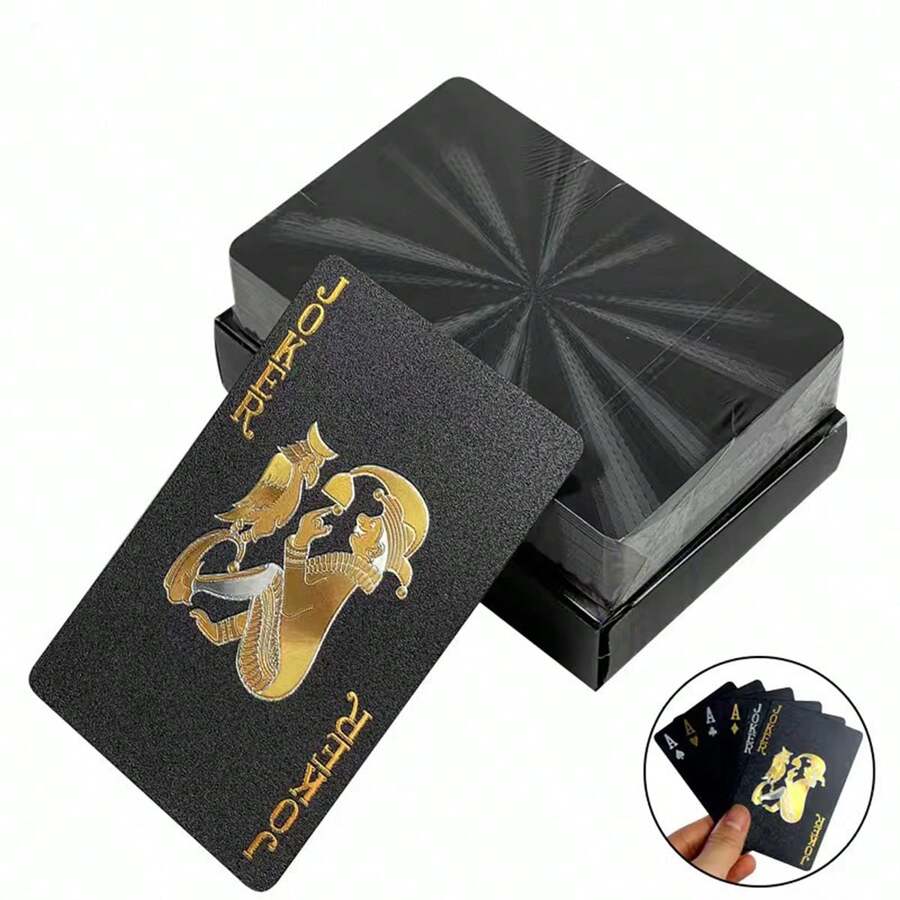 1 paquete de cartas de juego impermeables al diamante - baraja de póquer de alta definición - Negro - Ver 1