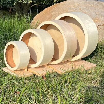 Tyst träningshjul i trä med stativ, olika storlekar, halkfritt och kastfritt, lämplig för hamsterdekor och träningstillbehör