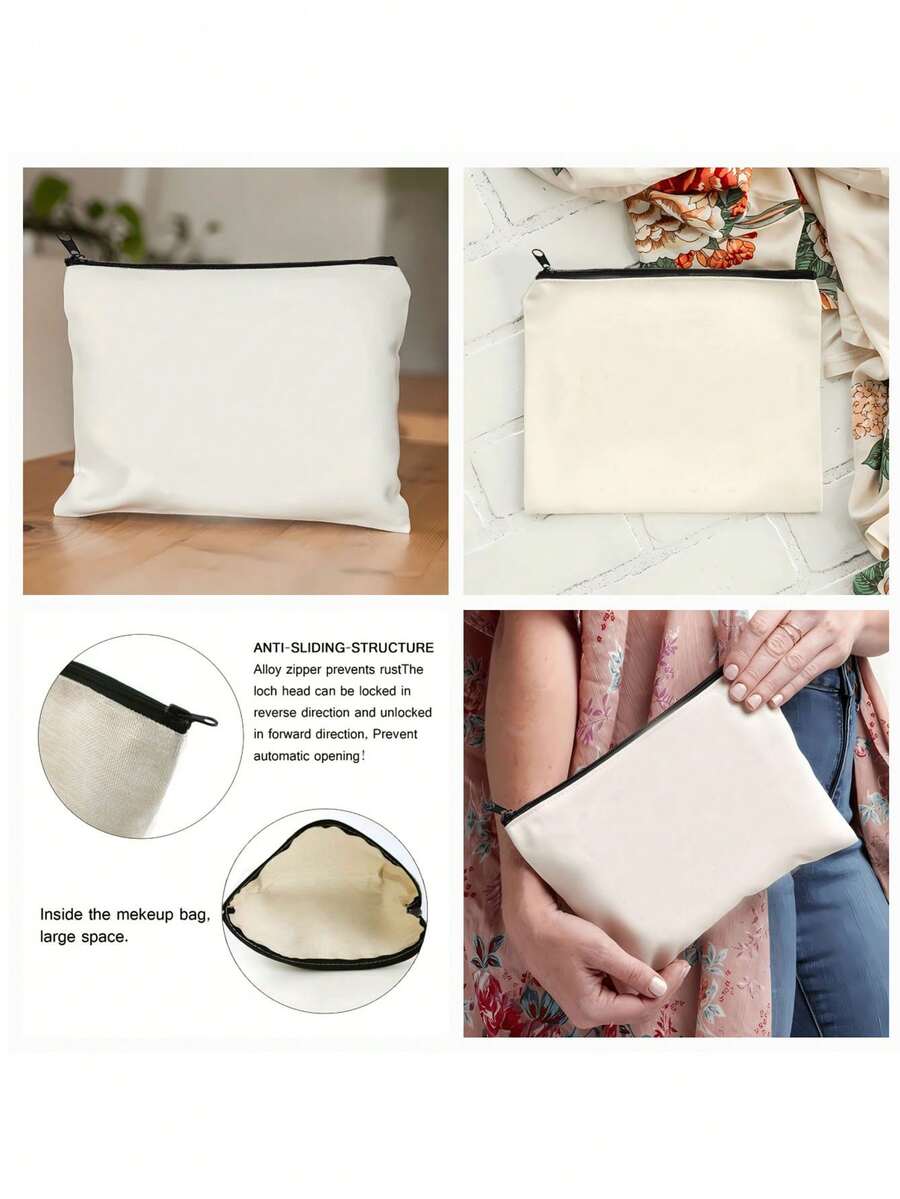 Customized Canvas Toiletry Bag Handbag Cosmetic Bag, Beige Canvas Bag