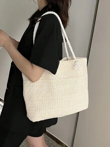 Woven Large Capacity Tote Bag Lightweight Shopping Shoulder Bag Summer Handbag, Perfect For Travel, Summer Women Bags For Vacation, Holiday, School Bag, Large Capacity, Portable, For Teen Girls Beach Essentials, Beach Stuff & Summer Essentials, Vacation Bag For Summer, Eye-Catching Beach Bag Summer, Hottest Beach Bags For Women, Fashion Summer Vacation Bag, Beach Essentials Women Bags For Vacation & Holiday, Newest Holiday Bag
