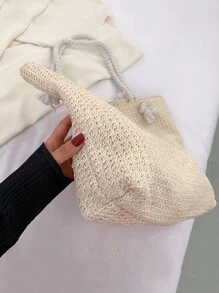 Woven Large Capacity Tote Bag Lightweight Shopping Shoulder Bag Summer Handbag, Perfect For Travel, Summer Women Bags For Vacation, Holiday, School Bag, Large Capacity, Portable, For Teen Girls Beach Essentials, Beach Stuff & Summer Essentials, Vacation Bag For Summer, Eye-Catching Beach Bag Summer, Hottest Beach Bags For Women, Fashion Summer Vacation Bag, Beach Essentials Women Bags For Vacation & Holiday, Newest Holiday Bag