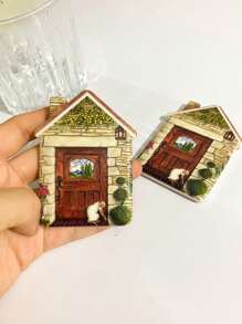 1入組可愛的鄉村風格房子狀熱壓工藝三聚氰胺材料冰箱貼紙，適用於家居裝飾、日常使用和節日禮物