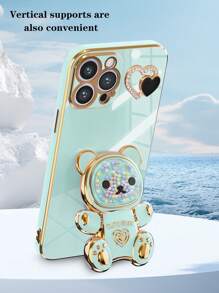 Electroplating Rainbow Bear DIY Heart Phone Case, New Plating Technique Shockproof Phone Case + Electroplating Hidden Bracket + Complete Set Of Phone Cases, Compatible With Apple 11/12/13/14/15ProMax, Samsung S22/23/24+UA04/A05/A14/A15/A24/A25/A34/A54S, Xiaomi, OPPO, VIVO, Redmi 13c - Green - View 5