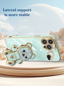 Electroplating Rainbow Bear DIY Heart Phone Case, New Plating Technique Shockproof Phone Case + Electroplating Hidden Bracket + Complete Set Of Phone Cases, Compatible With Apple 11/12/13/14/15ProMax, Samsung S22/23/24+UA04/A05/A14/A15/A24/A25/A34/A54S, Xiaomi, OPPO, VIVO, Redmi 13c - Green - View 2