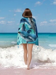1pc Oceanic Animal Dolphin Pattern Beach Towel, Ultra-Fine Fiber Rectangle Printed Beach Shawl Beach Mat Bathroom Towel Summer Travel, Vacation Holiday Bathroom Decor Beach Essentials