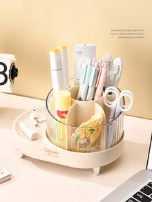 A Stylish Multi-Functional Desktop Rotating Cosmetic Storage Box With Divided Compartments For Lipstick, Foundation, Eyebrow Pencil, Makeup Brushes, Pens, Which Allows Easy Organization And Disassembly. - White - View 4