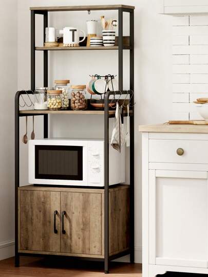 Kitchen Shelf, St ing Shelf Hooks Door, Baker's Made Of Wood Metal Frame, Stable Storage Hallway, Kitchen, Living Room, Brown, 59.7 40 149 Cm view 2