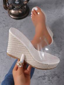 Dép lê đế cao kiểu dáng mới năm 2024 dành cho nữ, giày cao gót đế dày quai trong suốt, thích hợp cho mùa hè, có size lớn. - Trong sáng - Xem 4