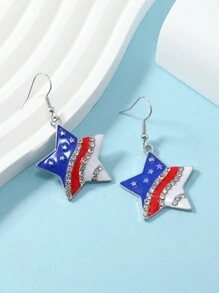 2pcs American Independence Day Earrings - Blue/Red/White Heart, Pentagram, Boot Shaped Pendants - WEH3197 Five-pointed Star - View 2