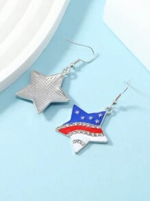 2pcs American Independence Day Earrings - Blue/Red/White Heart, Pentagram, Boot Shaped Pendants - WEH3197 Five-pointed Star - View 3