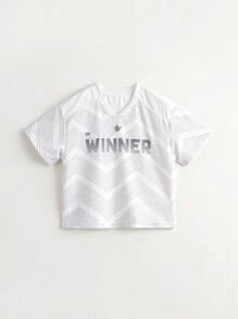 MARC&JANIE Young Boy 2-Piece Set Of Light And Sports Letter & Line Elastic V-Neck Short Sleeve T-Shirt And Shorts For Summer