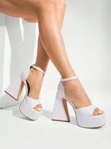 Women Ankle Strap High Platform Chunky Heeled Sandals, Fashion Heeled Sandals Perfect For Prom, Party, Wedding
