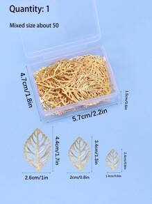 1 Box Of 50 Assorted Metal Leaf Cutout Pendants, Gold Color Hollow Leaf Charms, Alloy Leaf Pendant Accessories For DIY Jewelry, Earrings, Necklaces, Keychains, Crafts - Yellow Gold - View 5