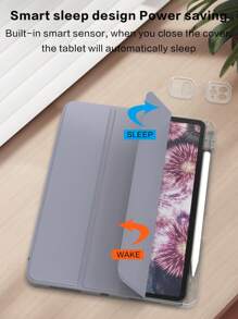 Hülle kompatibel mit iPad mit dreifach falbbarem transparent Schutzgehäuse mit Acryl & Stifthalter - Violett Grau - Mauve - Übersicht 6