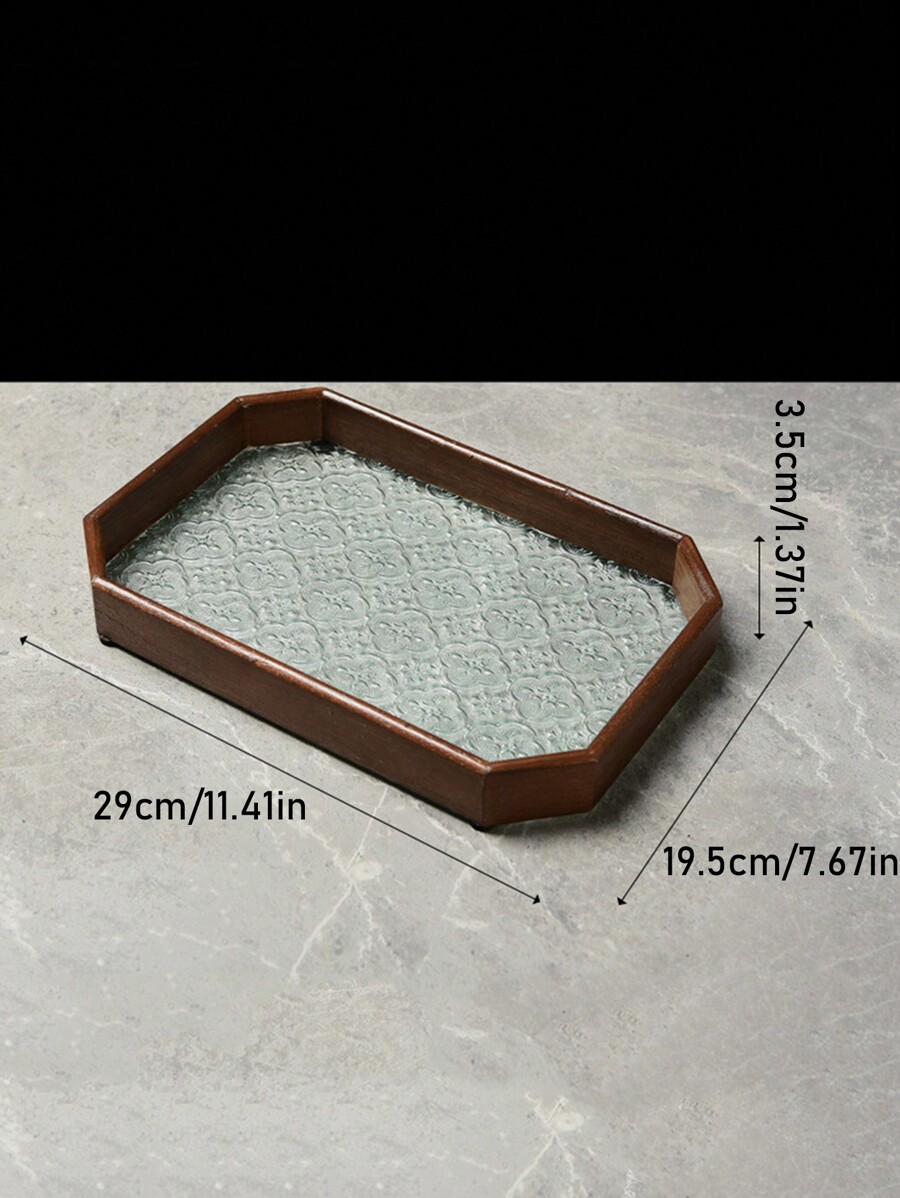 One Magnolia Pressed Glass Tray, Walnut Color Rectangular Tea Tray For