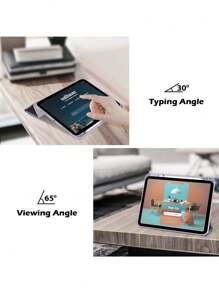 Apple Tri-Fold Silicone Foldable Anti-Fall Tablet Cover Case Compatible With IPad With Pen Holder-Purplish Grey