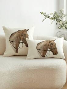 1pc Horse Embroidery Decorative Throw Pillow Cover, Suitable For All Seasons Home Decor - Multicolor - View 2