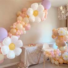 143pcs Daisy Balloon Flower Garland Kit, Macaron Pink And Yellow Bohemian Style Party Decoration For Gift, Wedding, Birthday, Sunflower Theme, Back To School Valentine Day