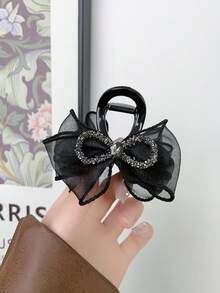 Kẹp Tóc Nơ Sợi Lưới Nhỏ Chi Tiết Nơ Dành Cho Phụ Nữ Có Mái Tóc Mỏng, Kẹp Tóc Nửa Xoắn Mới 2024 Với Móng Vuốt Tóc Cao Cấp - màu đen - Xem 4