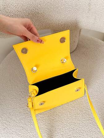 1pc Solid Color Advanced PU Leather Textured French Niche Design Commuter Square Bag Women 2023 New Versatile Crossbody Bag, Fashionable Butter Yellow Bag For Women