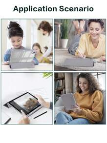 Apple Tri-Fold Silicone Foldable Anti-Fall Tablet Cover Case Compatible With IPad With Pen Holder-Purplish Grey