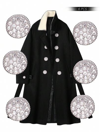 مجموعة من 6 أزرار معدنية دائرية كاملة الحفر, إكسسوار تزيين ملابس نسائية متعدد الإستخدامات للمعاطف والجواكيت والكنزات المحبوكة, ملحقات DIY لعلب الهدايا والأحذية والقبعات والزهور