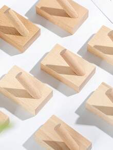 1pc Self-Adhesive Solid Wood Hook, Strong Sticky Hook, Indoor Door Back Hook Clothes Rack No-Drill - Apricot - View 4