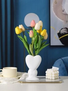 1 PC Nhựa Bắc Âu Sáng Tạo Hình Trái Tim Cắm Hoa Trang Trí Nhà Bình Hoa - trắng - Xem 1
