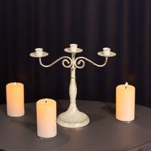 [Retro Style Vintage White]1pc Plain Candle Holder, Minimalist Iron Candle Stand For Dinner Table Wedding Table Center Decoration Candle Table Banquet Party Halloween,Spooky,Autumn,Festival,Holiday ,Winter,Holiday,Festival,Room Decor,Gifts Birthday Graduation