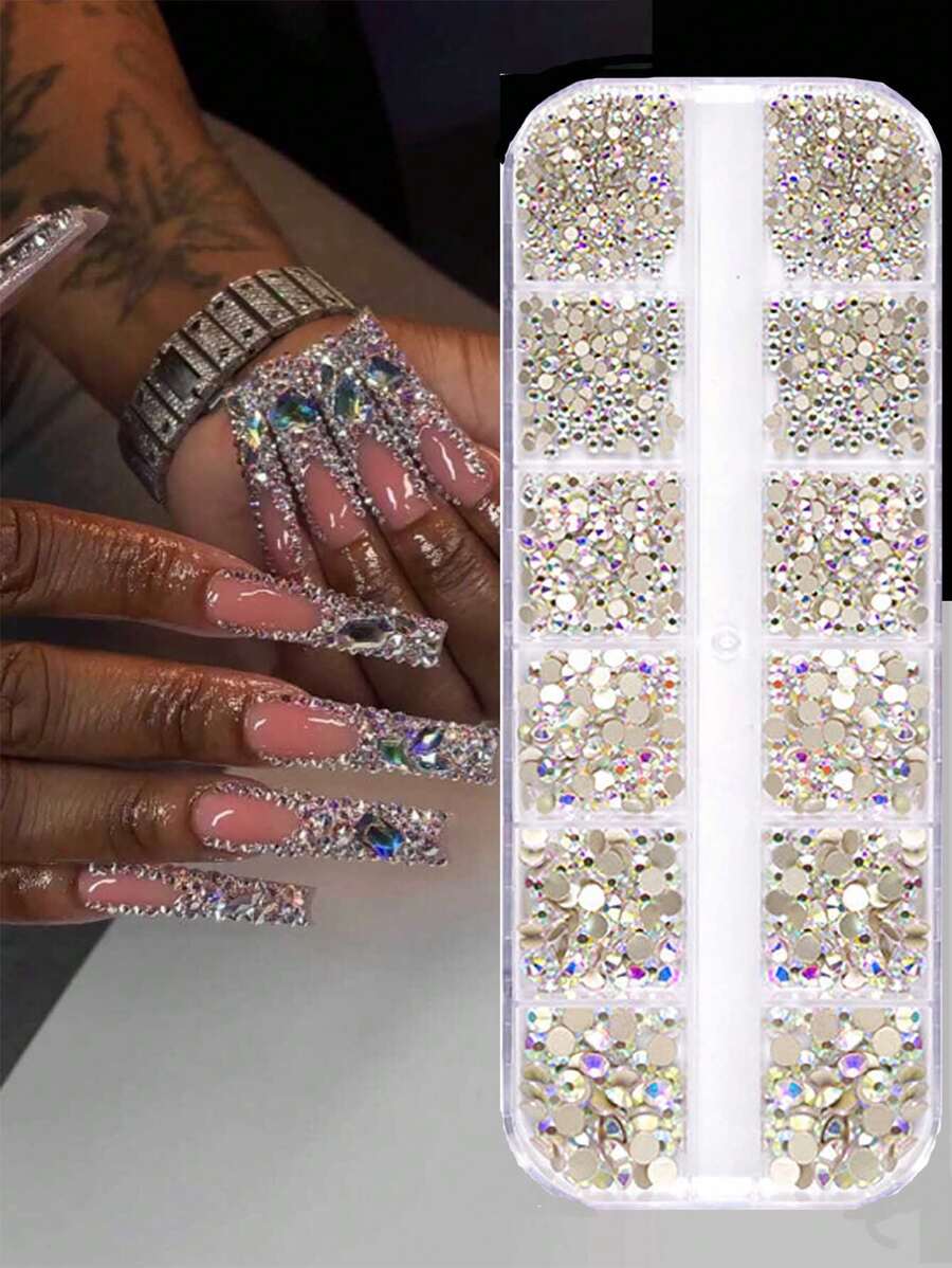12 Grid Nail Rhinestones 1.5mm-5mm 3D Nail Art Glass Crystal Clear Nail Stones Gems Pearl Crystal Strass 3D Charm Gems Nail Multi-Shape 3D Nail Diamonds For Nail Art And DIY Decoration 1 Boxes Nail Art Rhinestones Flatback Rhinestones Pearls Nail Charms For Acrylic Nails Crystals Nail Art Supplies Half Round Design Nail Gems - Multicolor - View 1
