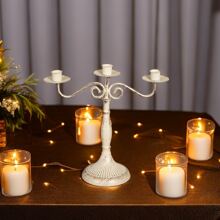 [Retro Style Vintage White]1pc Plain Candle Holder, Minimalist Iron Candle Stand For Dinner Table Wedding Table Center Decoration Candle Table Banquet Party Halloween,Spooky,Autumn,Festival,Holiday ,Winter,Holiday,Festival,Room Decor,Gifts Birthday Graduation