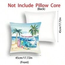 4pcs Beach And Palm Tree Print Summer Holiday Pillowcases, Short Plush Cushion Cover Decorative Home Pillow Cover - Multicolor - View 2