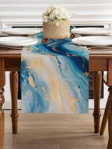 1pc Geometric Pattern Table Runner, Marble & Moroccan Mandala Pattern Polyester Bohemian Style Table Decor Cloth Suitable For Kitchen, Dining Room, Holiday & Picnic Decoration, All Seasons - Marble 5 - View 5