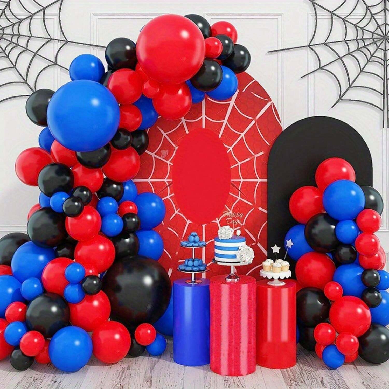 98 Piece Black Red Blue Latex Balloon Party Set With Red Spider 