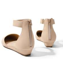 Women's Closed Pointed Toe Low Wedge Ankle Strap Casual Comfortable Ballet Flats With Back Zipper Design Party Wedding Shoes - Màu be - Xem 10