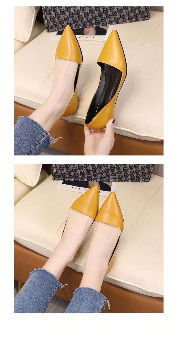 RLYGHWAO Women's Kitten Heel Pumps - 1.3 Inch Pointed Toe Patent Leather Look Pull-On Shoes