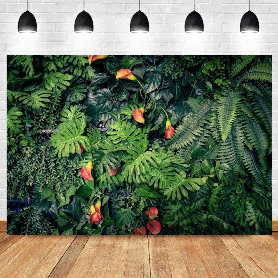 Tela de fondo con diseño de hoja verde de selva para decoración de boda de verano, fiesta de cumpleaños, sesión de fotos de recién nacidos, decoración interior, tapiz, Navidad - multicolor - Ver 1