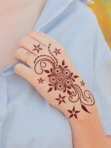 Tiebeauty 2 Sheet Floral Henna Tattoo Sticker Brown Flower Temporary Tattoo Stickers For Body Art Mehndi Designs - Brown - View 5