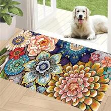 1pc Colorful Flowers Crystal Velvet Kitchen Floor Mat, Long Anti-Slip And Dirt-Resistant Rug - Flower Kitchen Mat - View 5