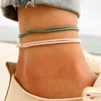 1 件手工波西米亚编织绳脚链，海洋度假风格，幸运夏日海滩礼物，女士冲浪者脚链，最佳朋友礼物