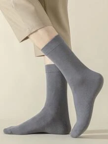 5 pares de calcetines de media pierna de unicolor para hombres para primavera y otoño, diseño sencillo y talla grande y de moda y versátil y estilo informal y de negocios y cómodo con absorción de humedad y transpirable para el verano - Multicolor - Ver 5