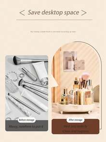 A Stylish Multi-Functional Desktop Rotating Cosmetic Storage Box With Divided Compartments For Lipstick, Foundation, Eyebrow Pencil, Makeup Brushes, Pens, Which Allows Easy Organization And Disassembly. - White - View 3