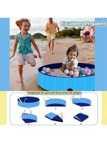 Piscina Plegable para Perros y Mascotas, Piscina para Perros Mediana, Piscina para Perros plástico Duro para Exteriores, Gatos y niños - Azul - Ver 3