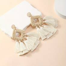 Yanxyad Bohemian Rattan Lättvikts Tofs Örhängen Klämmor för ingen öronpiercing - Multifärgad - Visa 2