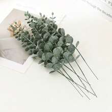 Planta verde simulada de estilo nórdico, rama única de eucalipto para arreglo de flores en casa, decoración creativa DIY que combina con suministros de decoración de bodas, fiestas y festivales, materiales de seda para la decoración del hogar y bodas - Verde - Ver 12