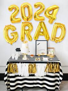 8个16英寸金色“2024届”气球，带链条，2024毕业派对拍照背景道具气球套装，房间墙面装饰金色气球，户外围栏装饰，适合搭配黑金气球花环 - 金色 - 查看 1